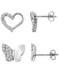 Giani Bernini Cubic Zirconia Heart & Butterfly 2-Pc. Set Stud Earrings (1 ct. t.w.) in 18k Gold over Sterling Silver, Exclusively at Macy's