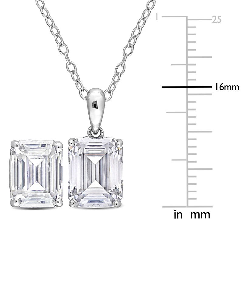 Macy's 2-Pc. Set Moissanite (7-1/2 ct. t.w.) Emerald-Cut Stud Earrings & Pendant 18" Necklace in Sterling Silver