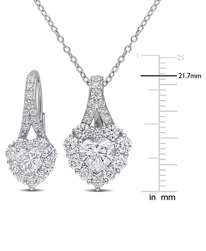 2-Pc. Set Moissanite Heart Halo Pendant Necklace & Matching Leverback Earrings (4 ct. t.w.) in Sterling Silver