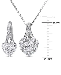 2-Pc. Set Moissanite Heart Halo Pendant Necklace & Matching Leverback Earrings (4 ct. t.w.) in Sterling Silver