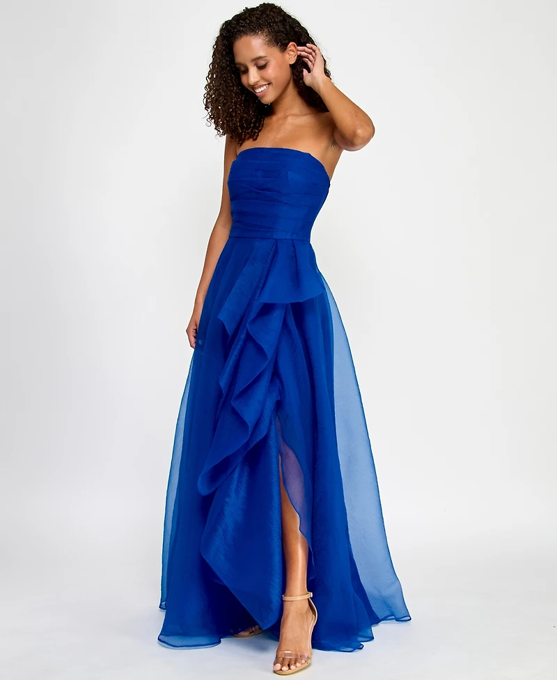 B Darlin Juniors' Asymmetric Drape Strapless Ball Gown, Created for Macy's