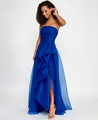 B Darlin Juniors' Asymmetric Drape Strapless Ball Gown, Created for Macy's