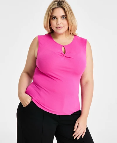 Bar Iii Trendy Plus Sleeveless Ribbed Cut-out Top, Exclusively at Macy's