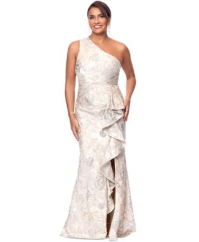 Xscape Womens Metallic Jacquard One Shoulder Gown