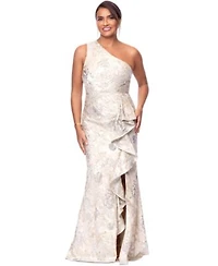 Xscape Womens Metallic Jacquard One Shoulder Gown