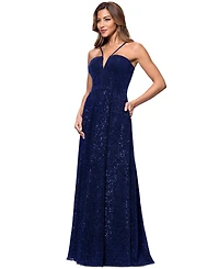 Xscape Women's Sequined Plunge-Neck Sleeveless Gown