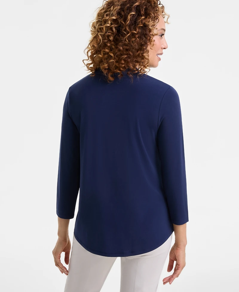 Jm Collection Women's 3/4 Sleeve V-Neck Knit Top, Created for Macy's