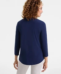 Jm Collection Women's 3/4 Sleeve V-Neck Knit Top, Created for Macy's