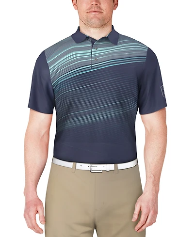 Pga Tour Men's Stripe Print Short Sleeve Golf Polo Shirt