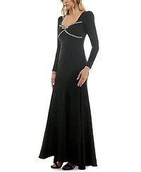 Taylor Women's Rhinestone-Trim Long-Sleeve Gown