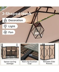 3-Piece Patio Bar Set Grill Gazebo & 2 Bar Stools with Tempered Glass Bar Table