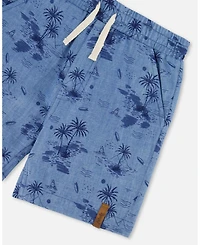 Deux par Deux Toddler Boys Printed Chambray Short Pale Blue And Navy - Toddler|Child