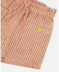 Deux par Toddler Girls Linen Short With Pockets Old Orange Pink - Toddler|Child