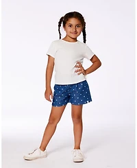 Deux par Deux Toddler Girls Printed Chambray Short Navy Blue And White Hearts - Toddler|Child
