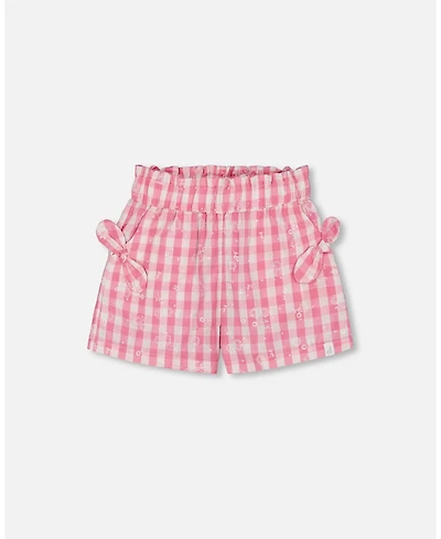 Deux par Deux Big Girls Smocked Waist Short With Knots Pink And White Checks