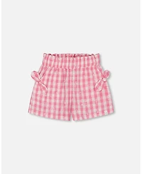 Deux par Deux Big Girls Smocked Waist Short With Knots Pink And White Checks