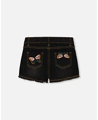 Deux par Toddler Girls Jean Short With Embroidery Black Jeans - Toddler|Child