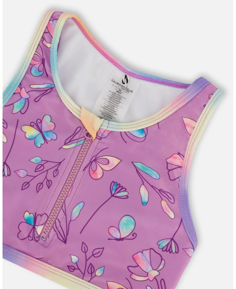 Deux par Girls Printed Two-Piece Swimsuit Old Mauve And Multicolored Butterflies
