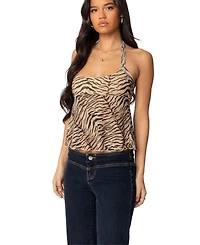 Edikted Womens Tiger Printed Mesh Babydoll Top