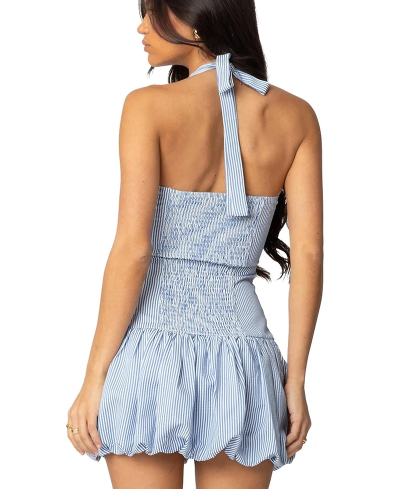 Edikted Womens Pinstripe Bubble Skirt Mini Dress