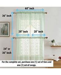 Hlc.me Isabella Floral Rod Pocket Lace Semi Sheer Voile Short Cafe Tiers for Small Windows - 28 x 36 Inch Length (Seafoam Green Tiers, Set of 2)