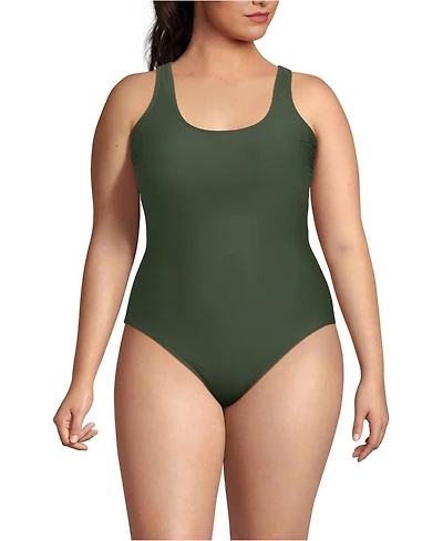Lands' End Plus Tugless Ribbed X-Back One Piece Swimsuit