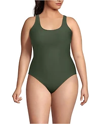 Lands' End Plus Tugless Ribbed X-Back One Piece Swimsuit