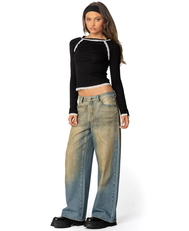 Edikted Womens Edith Lacey Ribbed Top