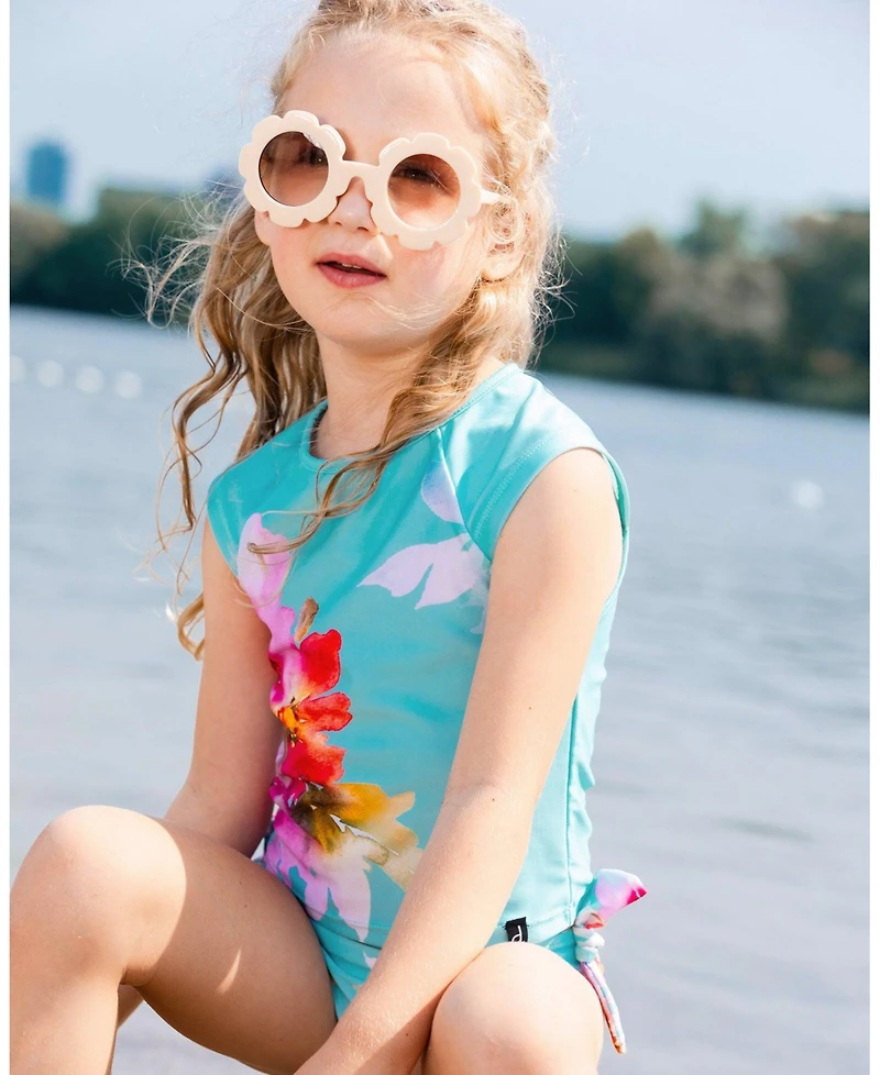Deux par Deux Girl Printed Two-Piece Swimsuit Turquoise And Pink Flowers - Toddler|Child