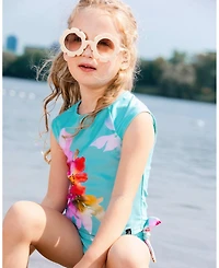 Deux par Deux Girl Printed Two-Piece Swimsuit Turquoise And Pink Flowers - Toddler|Child