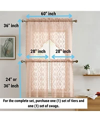 Hlc.me Isabella Floral Rod Pocket Lace Semi Sheer Voile Short Cafe Tiers for Small Windows - 28 x 36 Inch Length (Blush Pink Tiers, Set of 2)