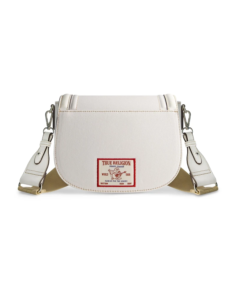 True Religion Distressed Logo Denim Saddle Bag