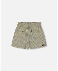 Deux par Deux Big Girls Linen Short With Pockets Medium Green And Cream Striped