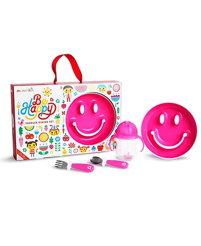 Munchkin Toddler 4 piece Be Happy Dining Set, Pink