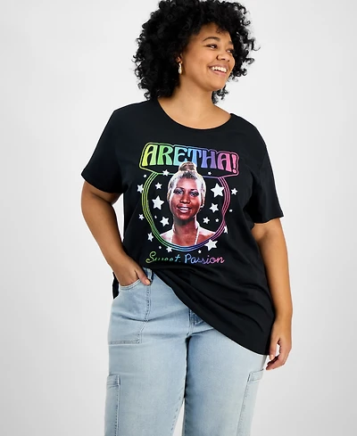 Hybrid Apparel Trendy Plus Cotton Aretha Franklin Graphic Tee