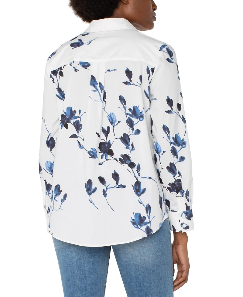 Liverpool Los Angeles Women's Long Sleeve Classic Fit Button Front Top