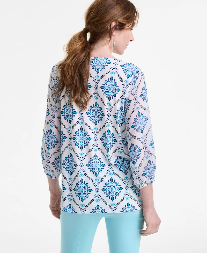 Jm Collection Women's Embellished V-Neck 3/4-Sleeve Top, Exclusively at Macy's