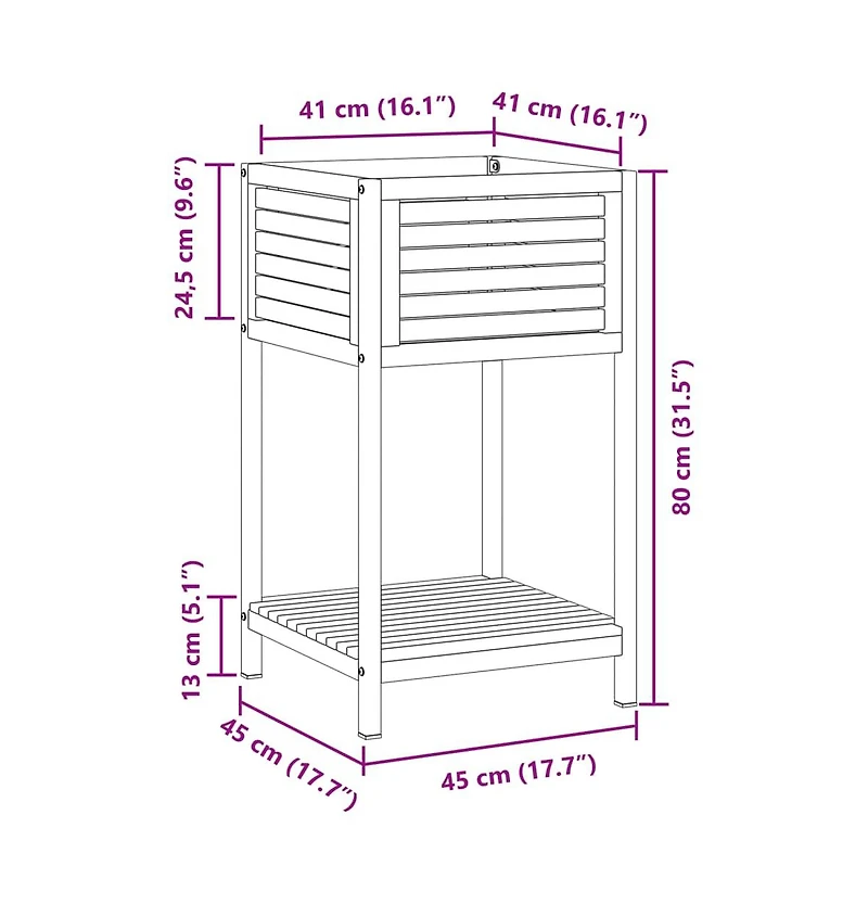 Garden Planter with Shelf 17.7"x17.7"x31.5" Solid Wood Acacia and Steel