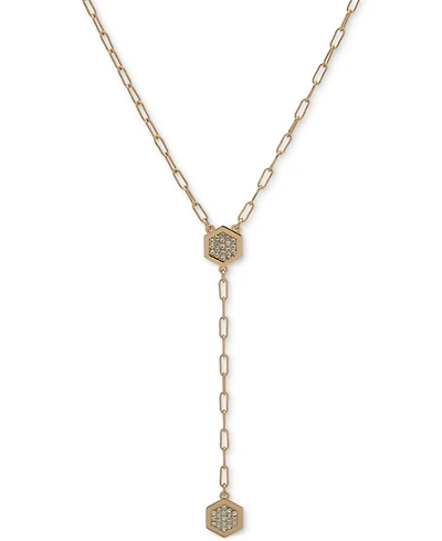 Dkny Gold-Tone Crystal Pave Hexagon Lariat Necklace, 16" + 3" extender