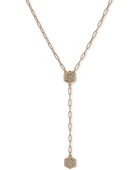 Dkny Gold-Tone Crystal Pave Hexagon Lariat Necklace, 16" + 3" extender
