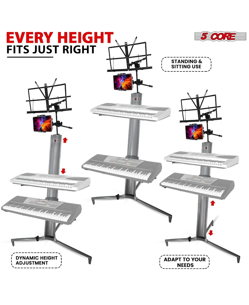 5 Core Keyboard Stand Z Style Sturdy Adjustable Electric Piano Riser Holder + Wheels