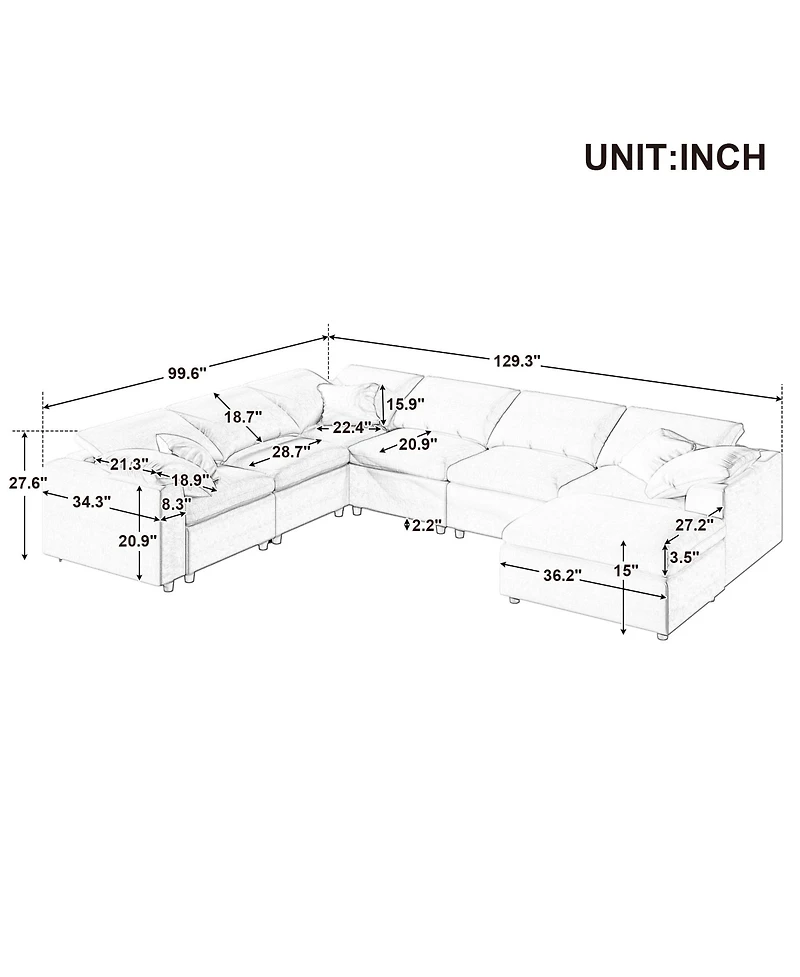 Oversized Modular Sectional Sofa with Ottoman L Shaped Corner Sectional for Living Room, Office, Spacious Space