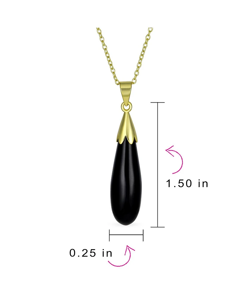 Bling Jewelry Classic Natural Stone Elongated Dangle Teardrop Pendant Necklace Gold Plated Silver