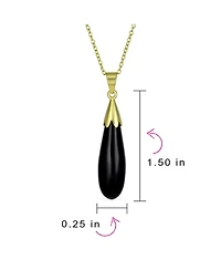 Bling Jewelry Classic Natural Stone Elongated Dangle Teardrop Pendant Necklace Gold Plated Silver