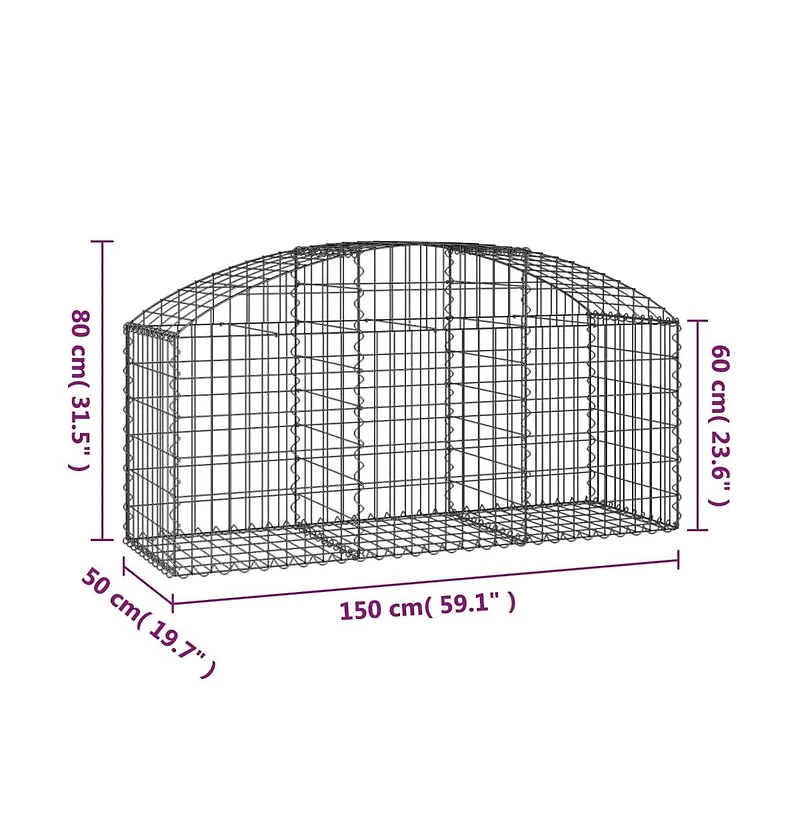 Arched Gabion Basket 59.1"x19.7"x23.6"/31.5" Galvanized Iron
