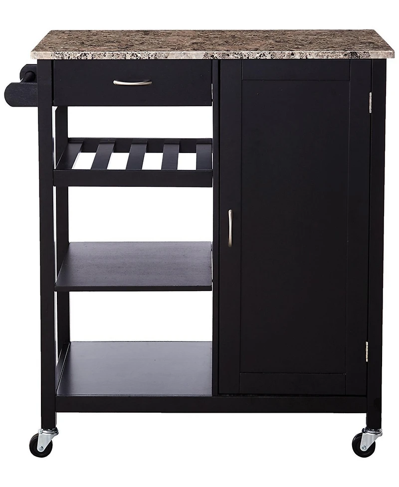Kings Brand Furniture Sanford Wood & Marble Finish Top Kitchen Storage Cabinet Cart