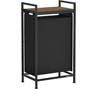 Songmics Home Slim Laundry Basket with Pull-Out Removable Bag, 12.7-Gallon, Ink Black & Rustic Brown