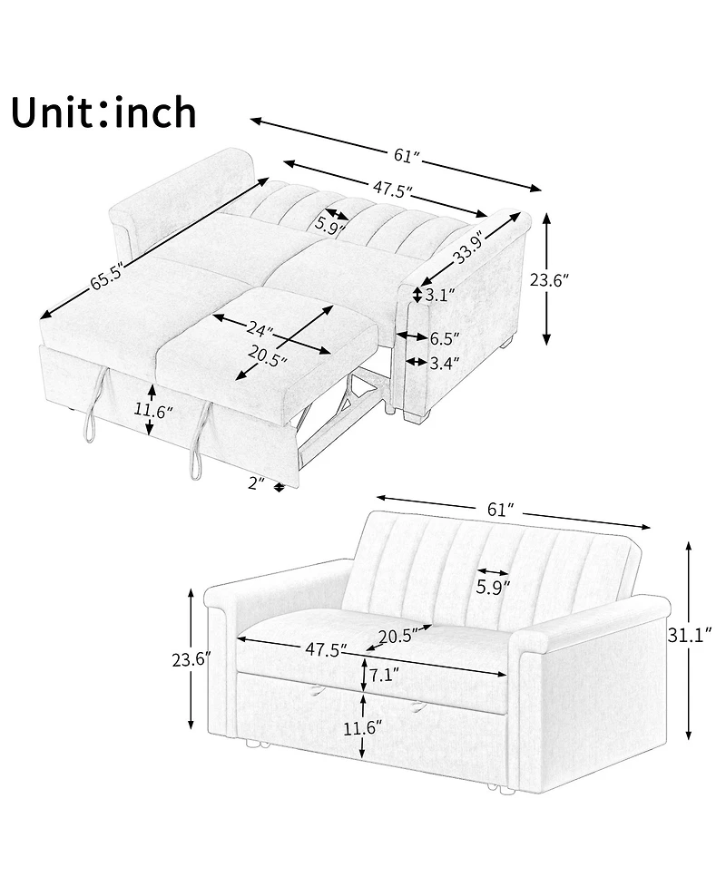 Convertible Soft Cushion Sofa Pull Bed ,for Two People to Sit On
