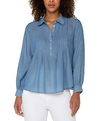 Liverpool Los Angeles Women's Long Sleeve Pintuck Woven Top