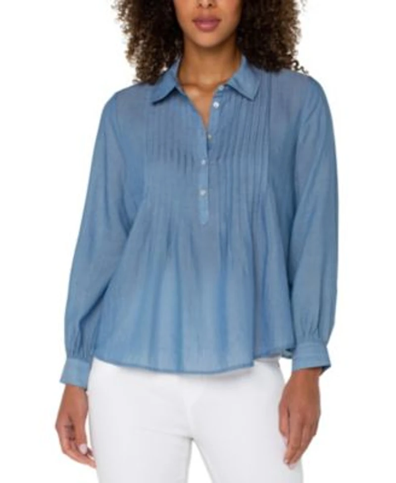Liverpool Los Angeles Womens Long Sleeve Pintuck Woven Top P Xs Xl
